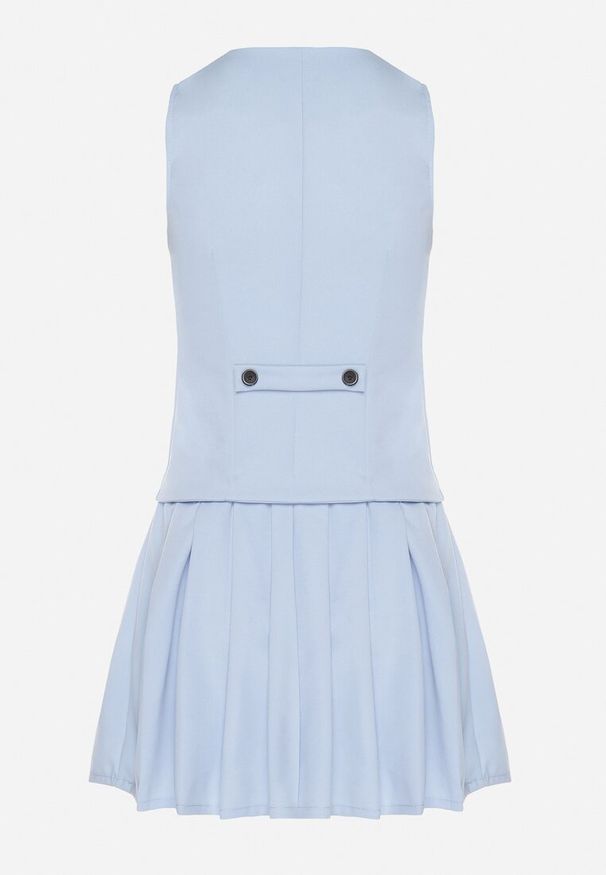 Born2be - Jasnoniebieska Sukienka Góra w Stylu Kamizelki i Rozkloszowany Dół Eviraia. Okazja: na co dzień. Typ kołnierza: dekolt w kształcie V. Kolor: niebieski. Typ sukienki: rozkloszowane. Styl: casual, klasyczny