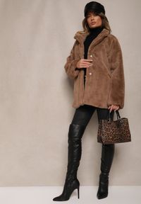 Renee - Brązowa Kurtka Dorima. Kolor: brązowy. Materiał: skóra, poliester, futro. Sezon: jesień, zima. Styl: elegancki #3