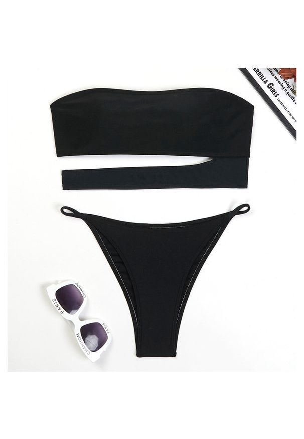 Intica - Strój kąpielowy bikini bandeau na plażę Nevia. Kolor: czarny. Materiał: materiał