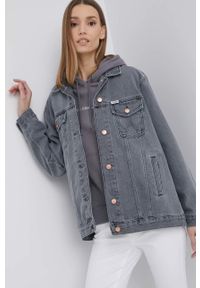 Wrangler kurtka jeansowa damska kolor szary przejściowa oversize. Kolor: szary. Materiał: jeans