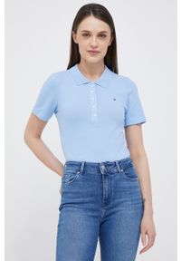 TOMMY HILFIGER - Tommy Hilfiger polo damski kolor niebieski. Typ kołnierza: polo. Kolor: niebieski. Materiał: bawełna, dzianina. Długość: krótkie