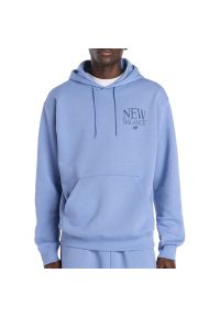 Bluza męska New Balance Reimagined Fleece Hoodie MT61L713AA3 - niebieska. Kolor: niebieski. Materiał: dresówka, poliester, bawełna. Wzór: aplikacja. Styl: klasyczny #1