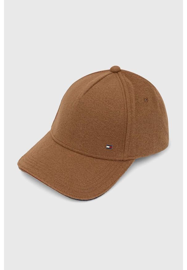 TOMMY HILFIGER - Tommy Hilfiger czapka z daszkiem kolor brązowy melanżowa. Kolor: brązowy. Wzór: melanż