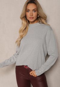 Renee - Szary Brokatowy Sweter z Wiskozą i Ozdobnymi Guzikami Onorvia. Kolor: szary. Materiał: wiskoza. Sezon: zima