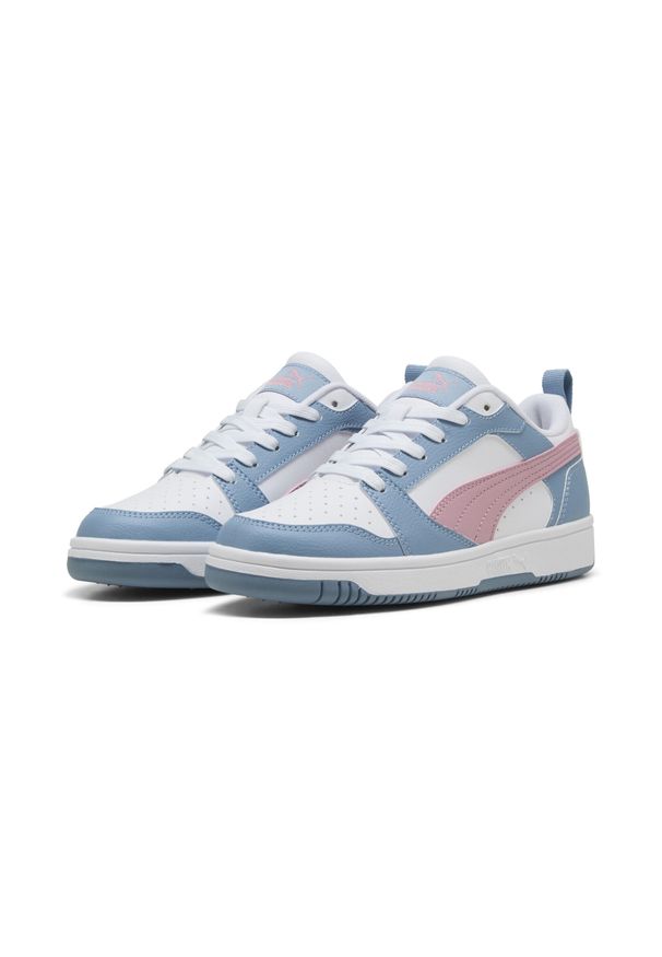 Puma - Młodzieżowe sneakersy Rebound V6 Lo PUMA White Poised Pink Cool Blue. Kolor: biały, niebieski, różowy, wielokolorowy. Sport: turystyka piesza