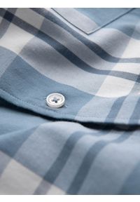 Ombre Clothing - Klasyczna flanelowa męska koszula bawełniana w kratę - niebiesko-kremowa V2 OM-SHCS-0157 - XXL. Typ kołnierza: kołnierzyk klasyczny. Kolor: niebieski. Materiał: bawełna. Długość rękawa: długi rękaw. Długość: długie. Styl: klasyczny #8