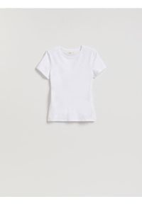 Reserved - T-shirt slim fit - biały. Kolor: biały. Materiał: bawełna, dzianina #1