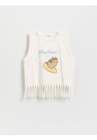 Reserved - T-shirt z frędzlami Pusheen - złamana biel. Materiał: bawełna #1