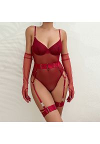 Intica - Body z pasem do pończoch z regulowanymi paskami bielizna damska Naydenka. Kolor: czerwony. Materiał: materiał. Wzór: paski #5