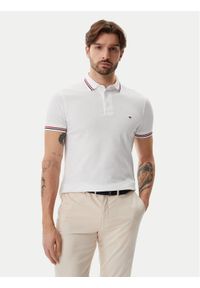 TOMMY HILFIGER - Tommy Hilfiger Polo Tipped MW0MW37346 Biały Slim Fit. Typ kołnierza: polo. Kolor: biały. Materiał: bawełna