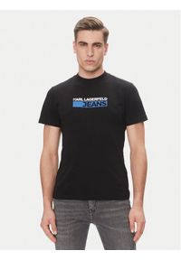 Karl Lagerfeld - KARL LAGERFELD T-Shirt A2M17074 Czarny Regular Fit. Typ kołnierza: dekolt w karo. Kolor: czarny. Materiał: bawełna, syntetyk
