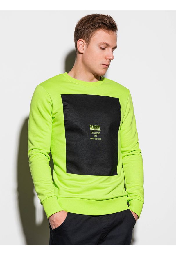 Ombre Clothing - Bluza męska bez kaptura z nadrukiem B1045 - zielona - XXL. Typ kołnierza: bez kaptura. Kolor: zielony. Materiał: bawełna. Wzór: nadruk. Styl: klasyczny