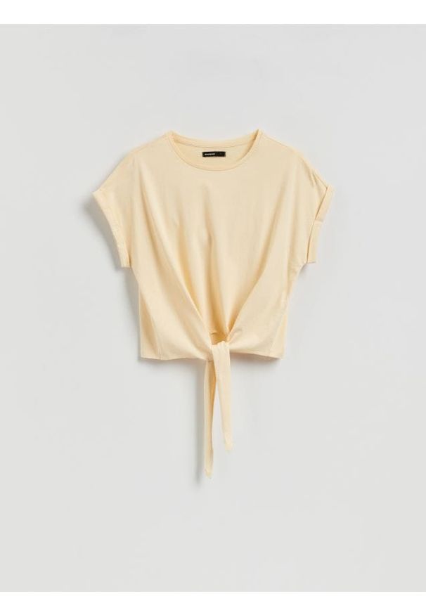 Reserved - T-shirt z wiązaniem - jasnożółty. Kolor: żółty. Materiał: dzianina, bawełna