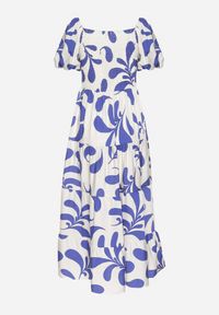 Born2be - Niebieska Rozkloszowana Sukienka z Elastyczną Górą i Bufiastymi Rękawami Orrivene. Okazja: na co dzień. Typ kołnierza: dekolt kwadratowy. Kolor: niebieski. Typ sukienki: proste. Styl: casual, elegancki #4