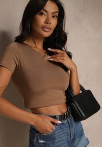 Renee - Brązowy T-shirt Cropped z Wiskozą Efranessa. Kolor: brązowy. Materiał: wiskoza. Sezon: lato #2