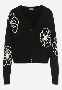 Born2be - Czarny Kardigan na Guziki w Haftowane Kwiaty Tustara. Okazja: na co dzień. Kolor: czarny. Materiał: jeans. Wzór: kwiaty, haft. Styl: casual #7