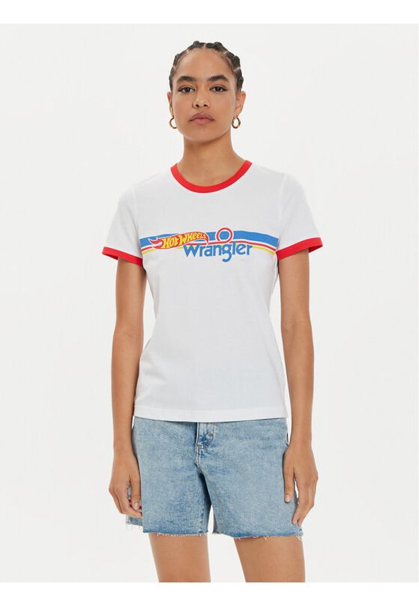 Wrangler T-Shirt Hot Wheels 112357911 Biały Slim Fit. Kolor: biały. Materiał: bawełna