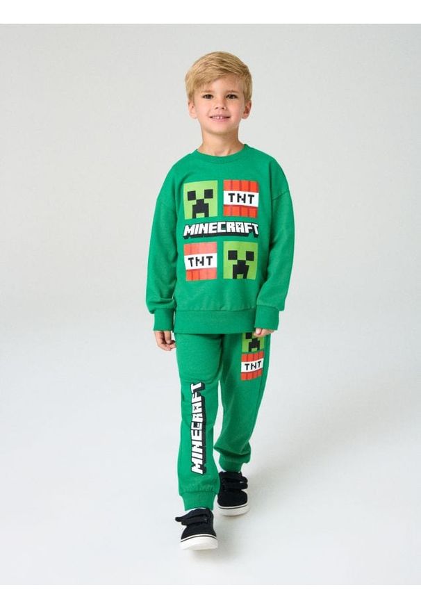 Sinsay - Spodnie dresowe Minecraft - zielony. Kolor: zielony. Materiał: dresówka