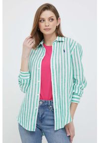 Polo Ralph Lauren koszula lniana kolor zielony relaxed z kołnierzykiem klasycznym. Typ kołnierza: kołnierzyk klasyczny, polo. Kolor: zielony. Materiał: len. Długość rękawa: długi rękaw. Długość: długie. Styl: klasyczny #3