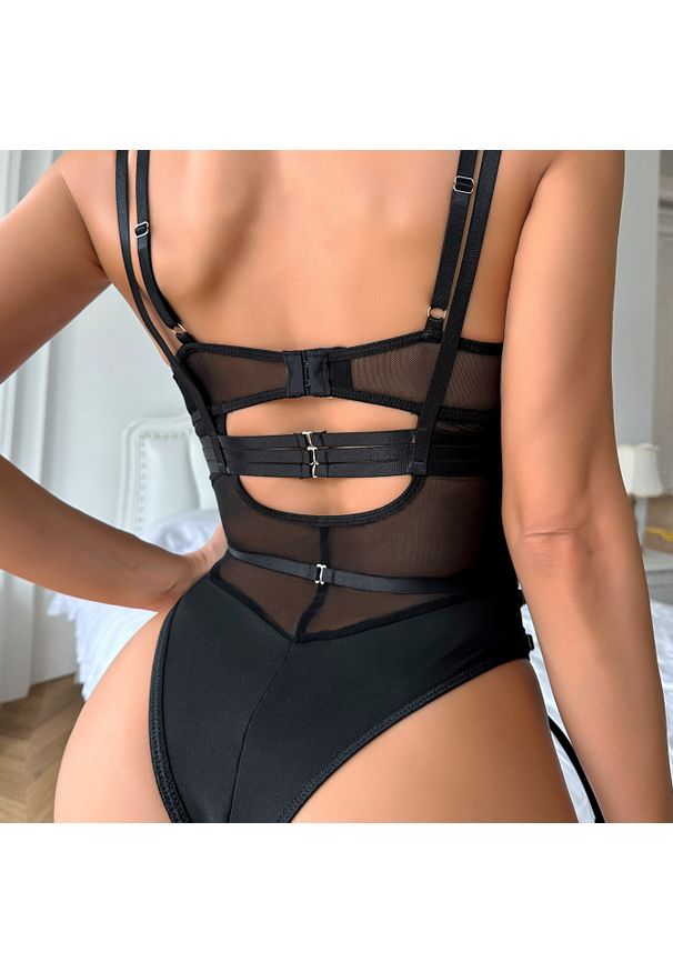 Intica - Body z paskami na specjalne okazje Lediana. Kolor: czarny. Materiał: materiał. Wzór: aplikacja