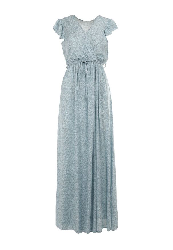 Born2be - Miętowa Sukienka Jophiel. Kolor: miętowy. Materiał: materiał. Wzór: nadruk, kwiaty. Typ sukienki: kopertowe. Długość: maxi