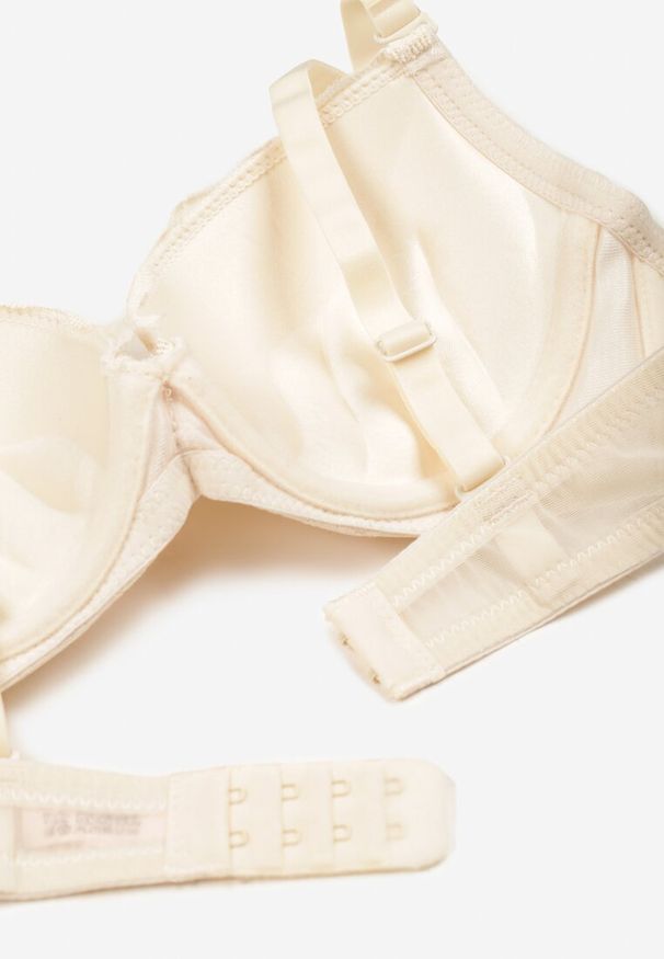 Born2be - Beżowy Koronkowy Biustonosz Push Up Ozdobiony Metaliczną Aplikacją Norithiel. Kolor: beżowy. Materiał: koronka. Rodzaj stanika: push-up. Wzór: aplikacja