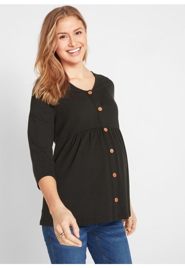 bonprix - Shirt ciążowy i do karmienia piersią z bawełny organicznej. Kolekcja: moda ciążowa. Kolor: czarny. Materiał: bawełna