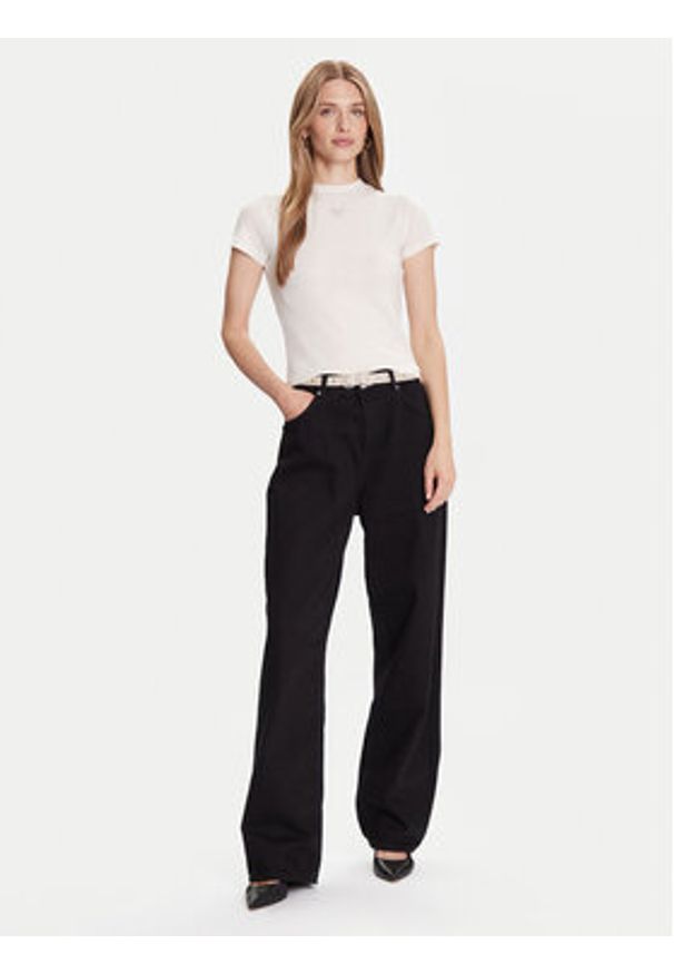 Guess T-Shirt W5BP07 KCGM2 Écru Slim Fit. Materiał: syntetyk