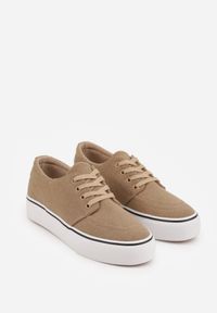 Born2be - Ciemnobeżowe Klasyczne Tenisówki z Ozdobnym Paskiem przy Podeszwie Ranora. Zapięcie: pasek. Kolor: beżowy. Materiał: jeans, dresówka. Szerokość cholewki: normalna. Wzór: gładki. Styl: klasyczny #8