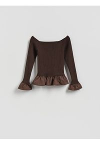 Reserved - Sweter z wiskozą - ciemnobrązowy. Kolor: brązowy. Materiał: wiskoza #1