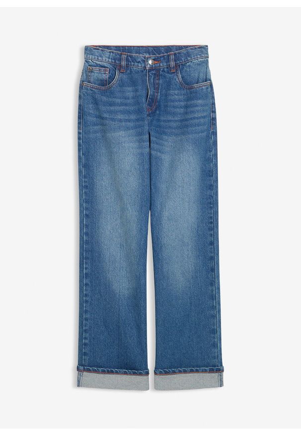 bonprix - Dżinsy z szerokimi nogawkami, low waist. Kolor: niebieski