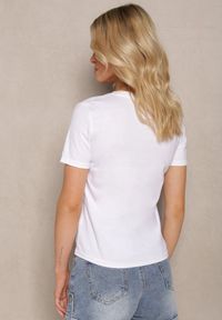 Renee - Biały T-shirt Koszulka z Krótkim Rękawem i Okrągłym Dekoltem Tiarella. Kolor: biały. Materiał: jeans, bawełna. Długość rękawa: krótki rękaw. Długość: krótkie. Wzór: aplikacja. Styl: elegancki