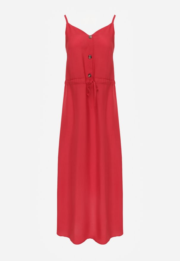 Renee - Bordowa Sukienka z Wiskozy Kena. Okazja: na co dzień. Typ kołnierza: kokarda. Kolor: czerwony. Typ sukienki: proste. Materiał: wiskoza. Długość rękawa: na ramiączkach. Sezon: lato. Styl: casual. Długość: maxi