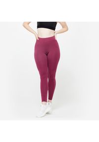 DOMYOS - Legginsy fitness damskie Domyos slim. Kolor: fioletowy. Materiał: elastan, bawełna, materiał. Długość: długie. Sport: fitness