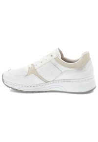 Białe Sneakersy Rieker Sportowe Obuwie Damskie. Okazja: na co dzień. Kolor: biały. Materiał: jeans, syntetyk, materiał. Szerokość cholewki: normalna #6