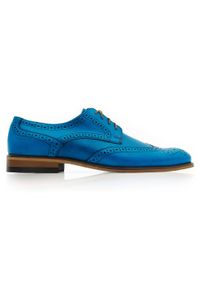 Faber - Niebieskie męskie buty wizytowe - brogsy T155. Kolor: niebieski. Materiał: skóra. Styl: wizytowy
