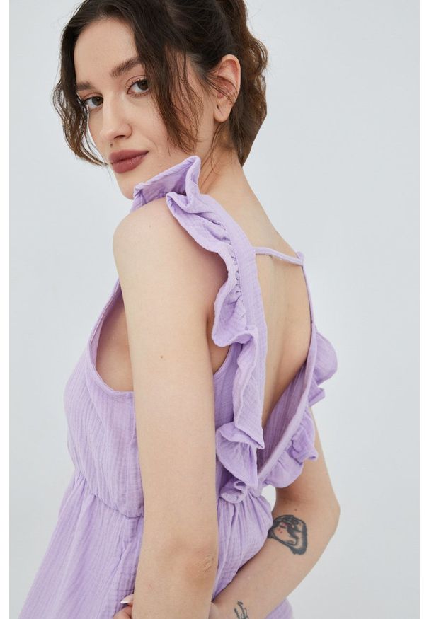 Vero Moda bluzka bawełniana damska kolor fioletowy gładka. Okazja: na co dzień. Kolor: fioletowy. Materiał: bawełna. Wzór: gładki. Styl: casual