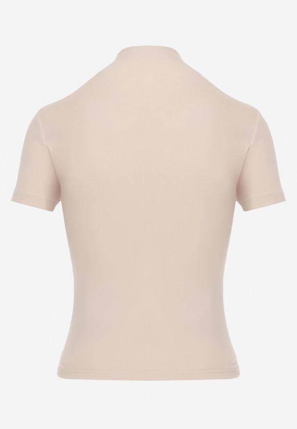 Renee - Jasnobeżowy Wiskozowy T-shirt o Dopasowanym Kroju z Golfem Isomina. Okazja: na co dzień, na imprezę. Typ kołnierza: golf. Kolor: beżowy. Materiał: wiskoza. Styl: casual