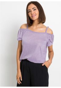 Shirt cold-shoulder z brokatowym połyskiem bonprix w kolorze bzu. Kolor: fioletowy. Długość rękawa: na ramiączkach #3