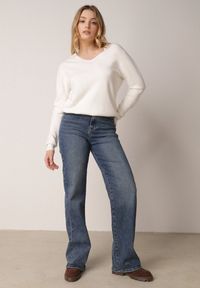 Born2be - Niebieskie Szerokie Jeansy z Bawełną i Domieszką Wiskozy z Wysokim Stanem Crianise. Okazja: na co dzień. Stan: podwyższony. Kolekcja: plus size. Kolor: niebieski. Styl: klasyczny, casual #5