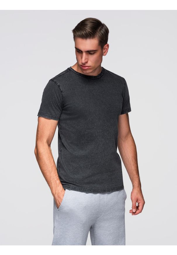 Ombre Clothing - T-shirt męski z efektem sprania – czarny V1 - Rozmiar: M. Kolor: czarny. Materiał: jeans, dzianina, bawełna, materiał. Długość rękawa: krótki rękaw. Długość: krótkie. Sezon: lato. Styl: klasyczny