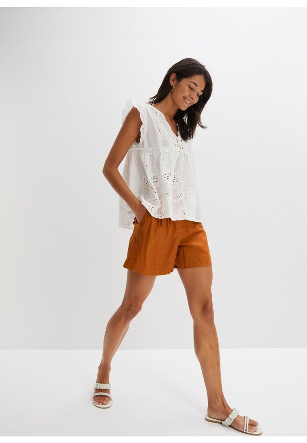 bonprix - Bluzka zakładana przez głowę, z koronką. Kolor: biały. Materiał: koronka. Wzór: koronka