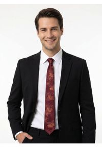Męski Krawat - Bordowy w Kwiaty - Alties. Kolor: czerwony. Materiał: tkanina. Wzór: kwiaty. Styl: elegancki, wizytowy #4