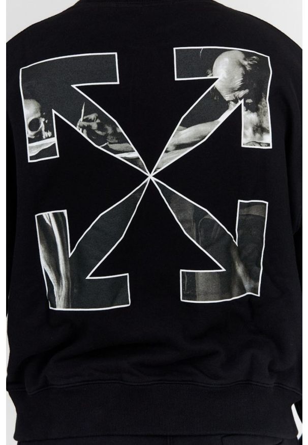 OFF-WHITE Czarna bluza męska z nadrukiem na plecach. Kolor: czarny. Materiał: prążkowany. Wzór: nadruk