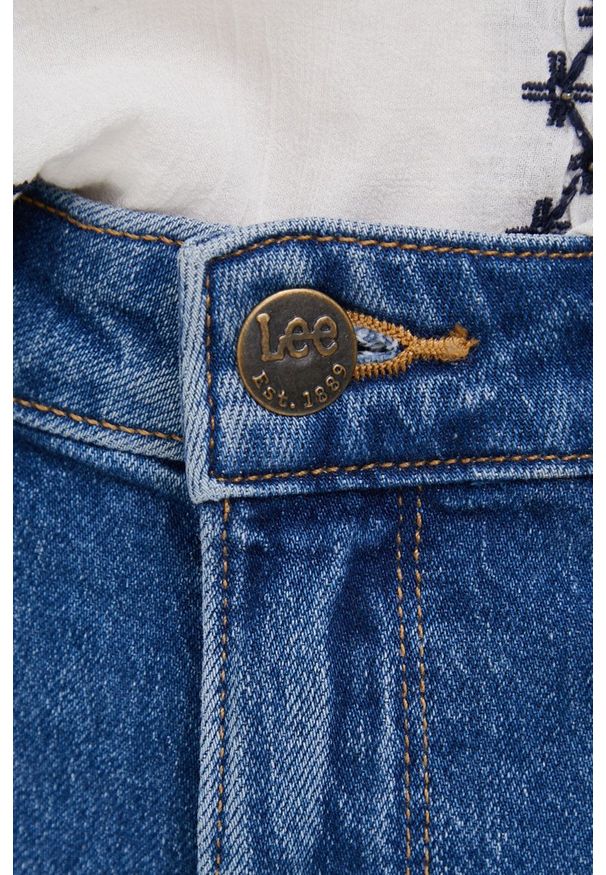 Lee szorty jeansowe damskie kolor granatowy high waist. Okazja: na co dzień. Stan: podwyższony. Kolor: niebieski. Materiał: jeans. Styl: casual