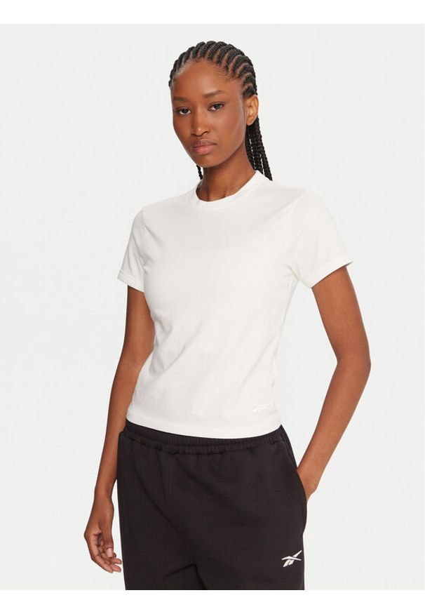 Reebok T-Shirt RK25309CCW Biały Slim Fit. Kolor: biały. Materiał: bawełna