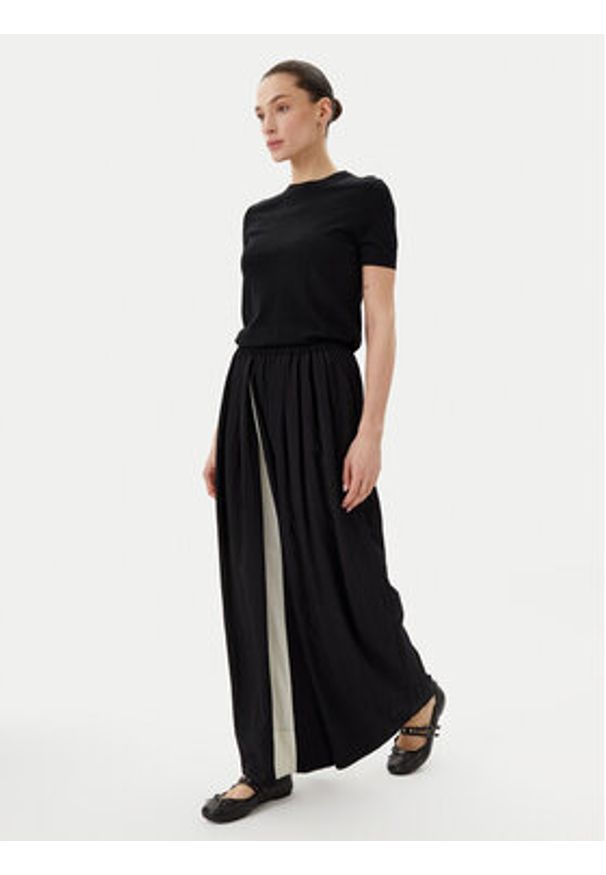 Eleh Spodnie palazzo ESS250190 Czarny Regular Fit. Kolor: czarny. Materiał: bawełna