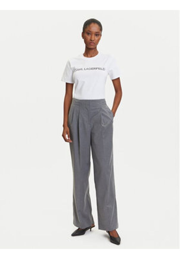 Karl Lagerfeld - KARL LAGERFELD T-Shirt A3W17102 Biały Regular Fit. Typ kołnierza: dekolt w karo. Kolor: biały. Materiał: bawełna