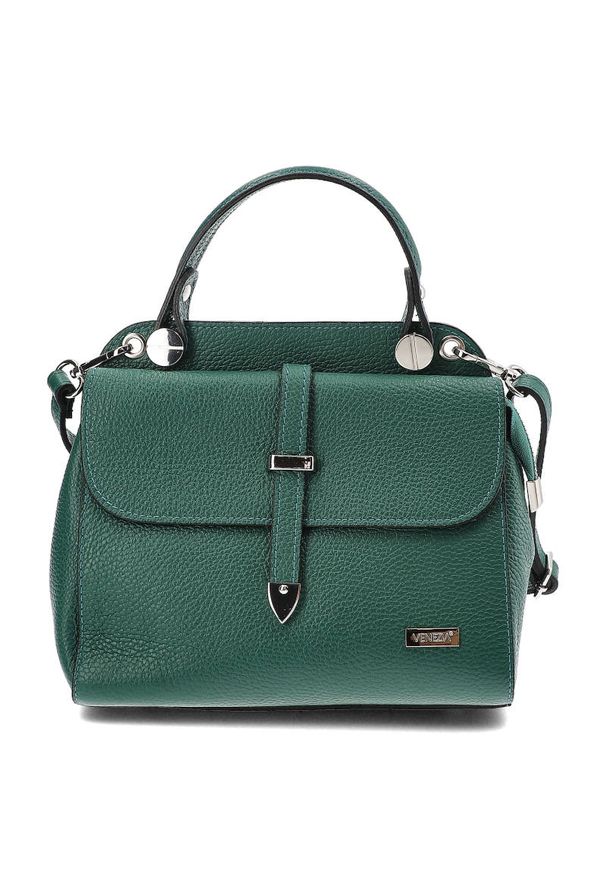 Zielona Torebka Damska Stylowy Kuferek Venezia. Kolor: zielony. Materiał: skórzane. Styl: elegancki. Rodzaj torebki: na ramię