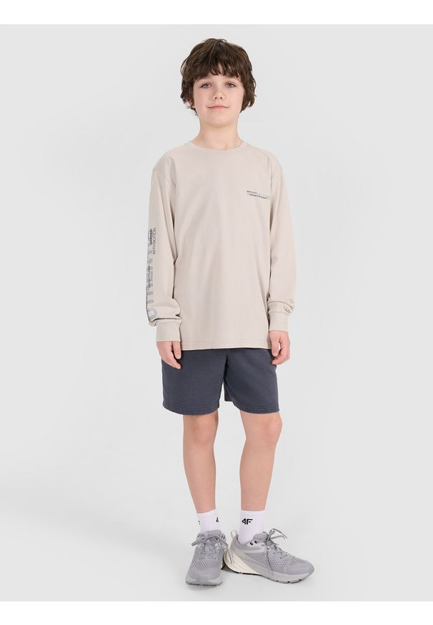 4f - 4F Longsleeve oversize z nadrukiem chłopięcy - szary 146 (10-11 lat). Okazja: na co dzień. Kolor: szary. Materiał: bawełna, jersey, tkanina. Długość rękawa: długi rękaw. Długość: długie. Wzór: nadruk. Sezon: lato. Styl: sportowy, klasyczny, elegancki, casual